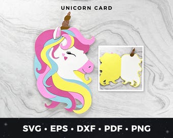 Unicorn Greeting Card SVG, Fantasy Card, DIY Magical Card, Unicorn Birthday Card, Rainbow Party Card, Unicorn Gift Card SVG