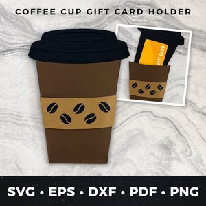 Koffiecadeaukaarthouder, To Go koffiekopje cadeaukaarthouder, koffiekopje svg, koffiekopje gesneden bestand, koffieboon svg, cadeaukaarthouder gesneden bestand