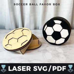 Soccer Gift Box Laser Cut File, Soccer Ball Treat Box SVG, Sports Party Favor, Glowforge xTool File, Team Gift, Coach Appreciation Box svg