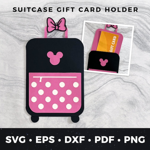 Kids Travel Gift Card Holder, DIY Kids Vacation Gift, Kids Suitcase svg, Mouse Suitcase svg, gift card holder, travel gift svg, Kid travel 2