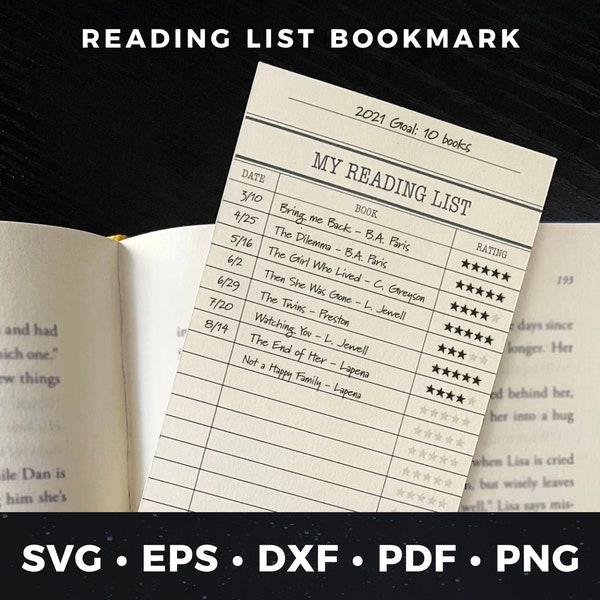 Reading List Bookmark svg, Book mark digital download, Library Card Bookmark svg, Vintage Bookmark pdf, Reading Goal Bookmark vector