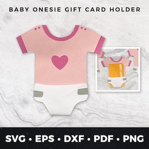 Baby-Dusche-Geschenk Kartenhalter, Baby-Geschenkkarte, Baby-Geschenk Kartenhalter, DIY-Baby-Dusche-Karte, Baby-Girl Onesie svg, Baby Onesie Cut-Datei
