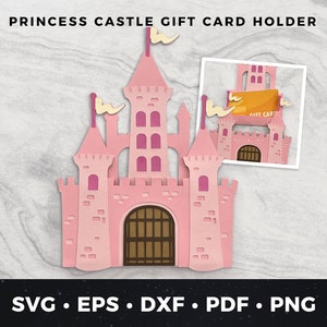 Svg de porte-carte cadeau château de princesse, svg château de princesse, carte bricolage château de princesse, décoration de gâteau château, carte de princesse svg, svg de porte-monnaie
