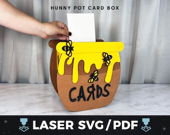 Hunny Pot Card Box Laser Cut File, DIY Winnie the Pooh Card Holder SVG, Storybook Wooden Card Box, Glowforge xTool File, Baby Shower Decor