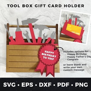 Portatarjetas de regalo con forma de caja de herramientas svg, Portatarjetas de regalo con forma de caja de herramientas svg, Tarjeta para el día del padre hecha a mano, Portatarjetas de regalo para el día del padre, Herramientas svg, Tarjeta para papá hecha a mano