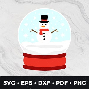 May include: A white snow globe with a red base and a snowman inside. The snowman is wearing a black top hat and a red scarf.