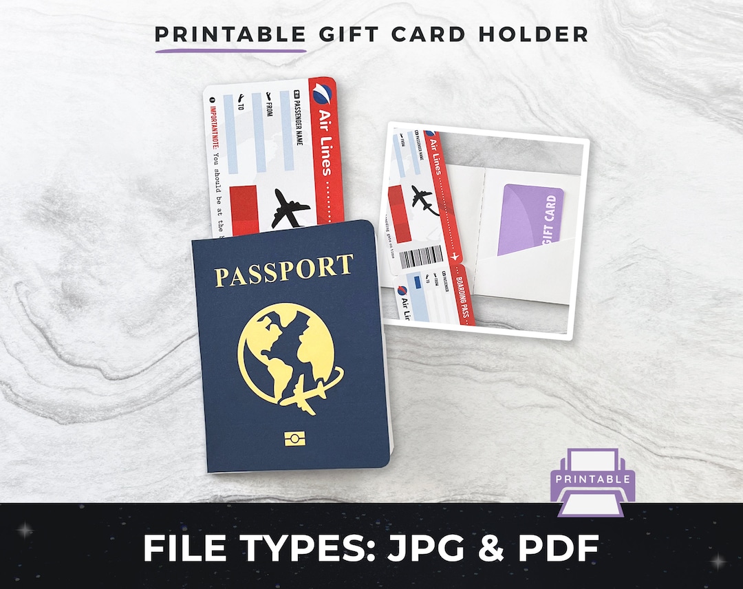 Printable Passport Gift Card Holder, DIY Travel Gift Card Holder Jpg