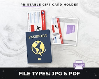 Printable Passport Gift Card Holder, DIY Travel Gift Card Holder jpg | DIY Print at Home Gift Card Holder, Printable Gift Card Holder pdf