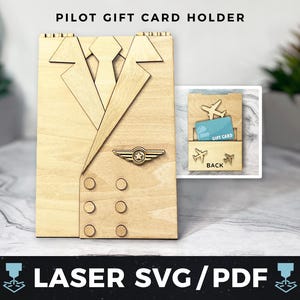 Porta-cartão-presente de piloto Laser SVG, PDF de aviador, presente de aniversário de piloto, porta-cartão-presente de avião, presente de dinheiro de voo, dinheiro de viagem Laser Wood