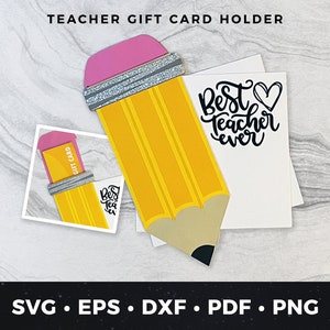 Cartão-presente para professor svg, Porta-cartão-presente para lápis svg, Presente de agradecimento para professor svg, Cartão-presente para professor faça você mesmo svg, Arquivo de corte para cartão-presente para lápis svg