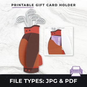 Portatarjetas de regalo de golf imprimible, portatarjetas de regalo con bolsa de golf DIY jpg / Portatarjetas de regalo para imprimir en casa DIY, portatarjetas de regalo imprimible pdf