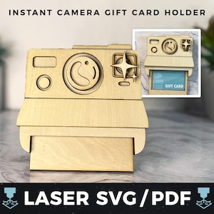 Sofortbildkamera Geschenkkartenhalter Laser SVG, Vintage Kamera Geschenkkarte PDF, Polaroid Geldhalter, Fotografie Geschenk, Laser Holz Andenken