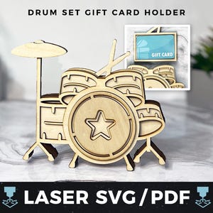 Porta carte regalo per batteria Laser SVG, set di batteria PDF, porta carte regalo per batteria, regalo fai da te per batteria, regalo per batterista, insegnante di batteria, ricordo di batteria in legno laser
