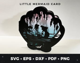 Little Mermaid Inspired Card Download, Birthday Card, Little Mermaid Invitation, Ariel Silhouette, Kiss the Girl Silhouette SVG, pdf eps dxf