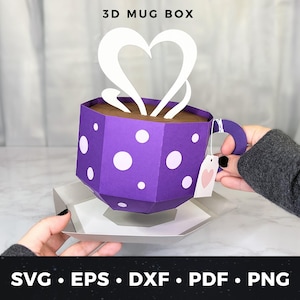 Caixa de presente para caneca SVG, modelo de caixa de lembrancinhas para xícara de café 3D, caixa de presente para amantes de chá, arquivo de corte Cricut, caneca de papel faça você mesmo, ideia de presente com tema de café, lembrancinhas