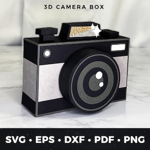 Caja de regalo para cámara SVG, caja de papel 3D para cámara, caja de regalo para fotógrafo, archivo de corte SVG para cámara DIY, caja de regalo para fotografía para Cricut y Silhouette