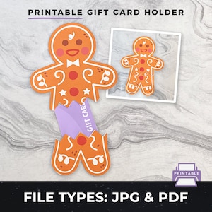 Porta-cartão-presente de boneco de gengibre para impressão, porta-cartão-presente de Natal para impressão, porta-cartão-presente para impressão faça você mesmo, presente de Natal para impressão