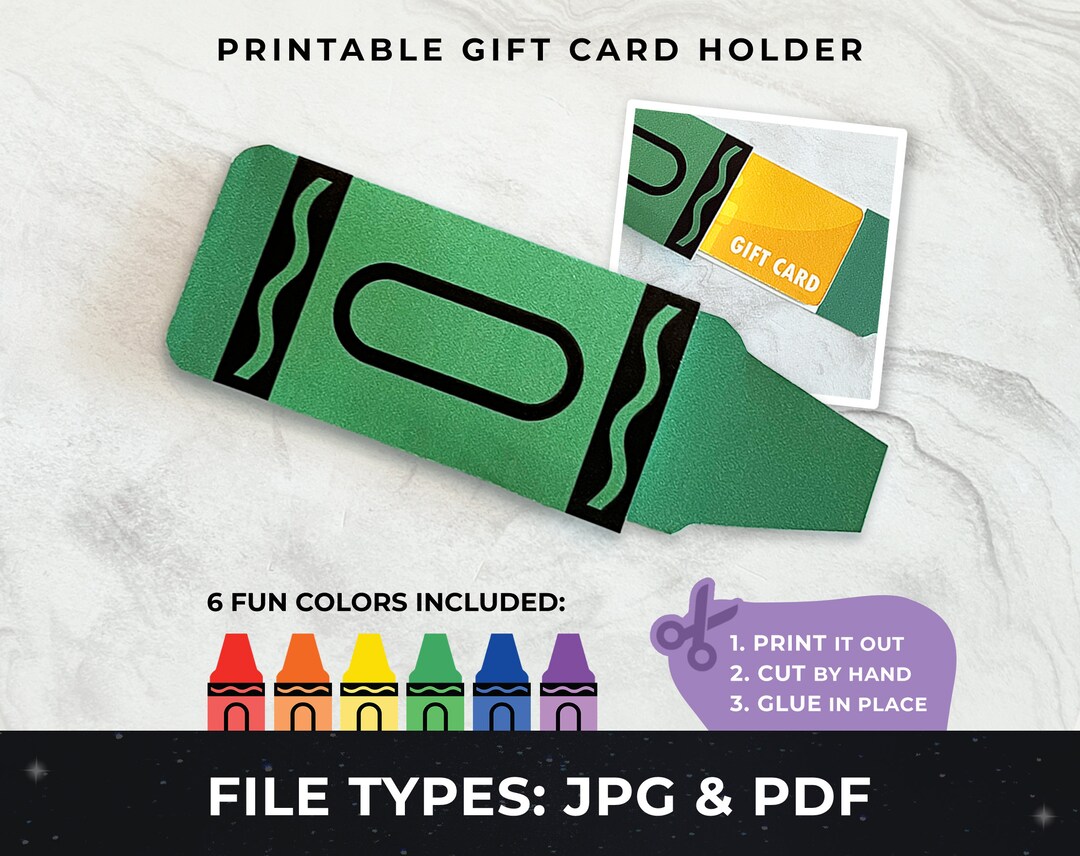 Printable Crayon Gift Card Holder Printable Teacher Gift Card Etsy