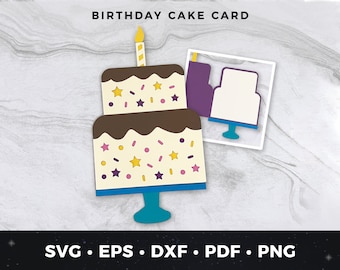 DIY Birthday Cake Card SVG, Cake Birthday Card Cut File, Birthday Card Download, Birthday Cake Cut File, Cute Birthday Card svg, Bday Card