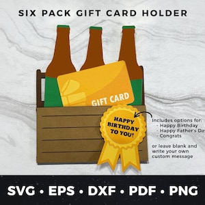 Porte-carte cadeau bière svg, pack de six, carte de fête des pères bière carte d'anniversaire bière, paquet de six carte d'anniversaire bricolage, carte cadeau svg, fête des pères