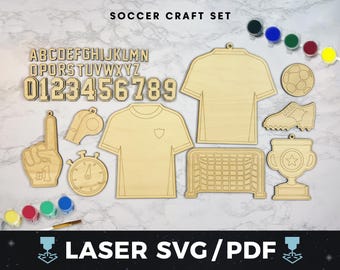 Soccer Ornament Set Laser SVG, Soccer Decor Cut File, Kids Soccer Craft, Sports Party Decor, Laser Wood Soccer Ornaments, Soccer Team Gift