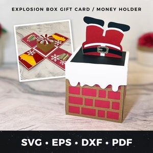Explosionsbox Weihnachtsgeschenk Kartenhalter svg, DIY Multi Geschenkkartenhalter svg, Urlaub Explosion Box Geschenkkarte Geldhalter SVG Cut File