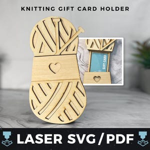 Titulaire de la carte-cadeau tricot laser SVG, carte-cadeau amateur de laine PDF, porte-monnaie artisanal, souvenir de tricot, cadeau tricot bois laser