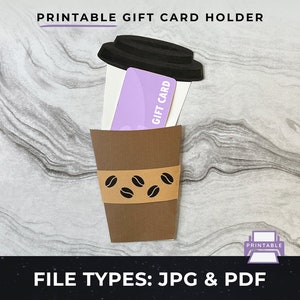 Portatarjetas de regalo de café imprimible, Portatarjetas de regalo de granos de café en formato PDF, Portatarjetas de regalo de café imprimible, Portatarjetas de regalo de café imprimible en formato PDF o JPG