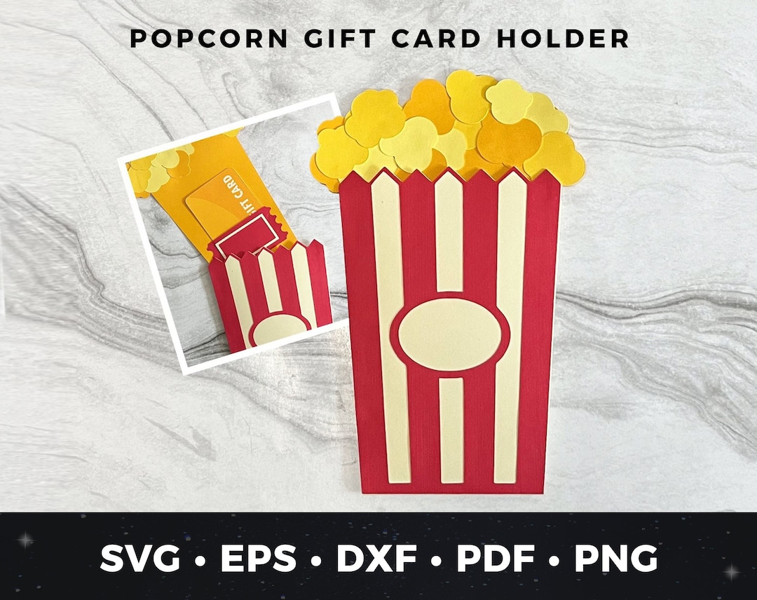 Popcorn Gift Card Holder Template, Movie Gift, DIY Popcorn Card, Theater Gift, Popcorn Gift Card