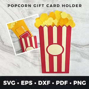 ポップコーン ギフト カード ホルダー SVG、映画ギフト、DIY ポップコーン カード、劇場ギフト、ポップコーン ギフト カード ホルダー svg、ポップコーン svg、ポップコーン カット ファイル