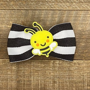 Bee Happy Hair Bow black white stripe yellow cute party spring summer