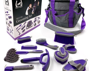 Horse Grooming Kit Equestrian Gift Set with Storage Bag and Cleaning Brushes