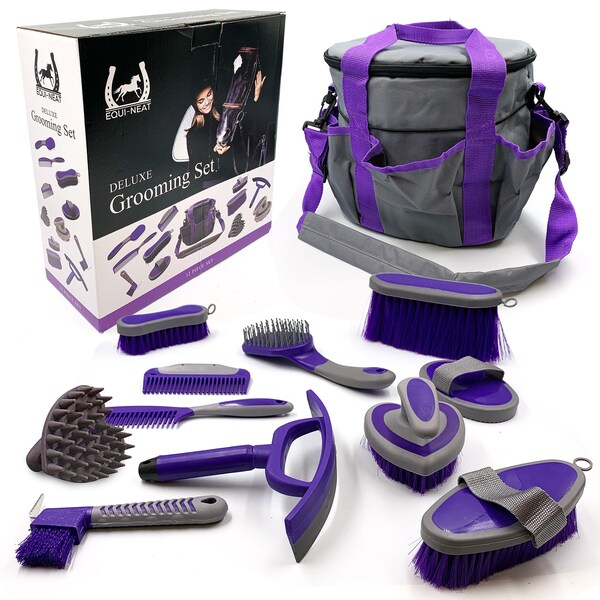 Horse Grooming Kit Equestrian Gift Set with Storage Bag and Cleaning Brushes