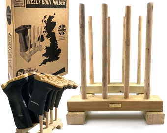 Welly Stand Boot Rack Holder Free Floor Standing - Handmade in Yorkshire - Wooden Indoor or Outdoor Wellington Shoe Storage Rack / Stand