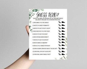 Bellissimo e semplice gioco Indovina chi per la doccia nuziale - Sposa contro sposo - Gioco per la doccia delle scarpe