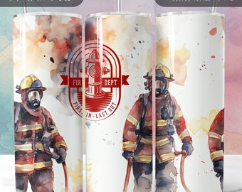 Firefighter tumbler with straw, 20oz skinny tumbler, First in last out