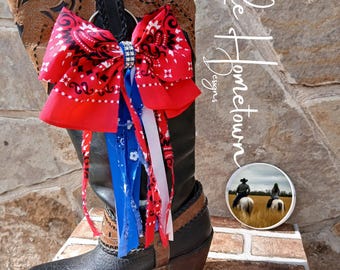 Boot Bow: 4th of July, Red White and Blue Cowgirl Ribbon boots Accessories
