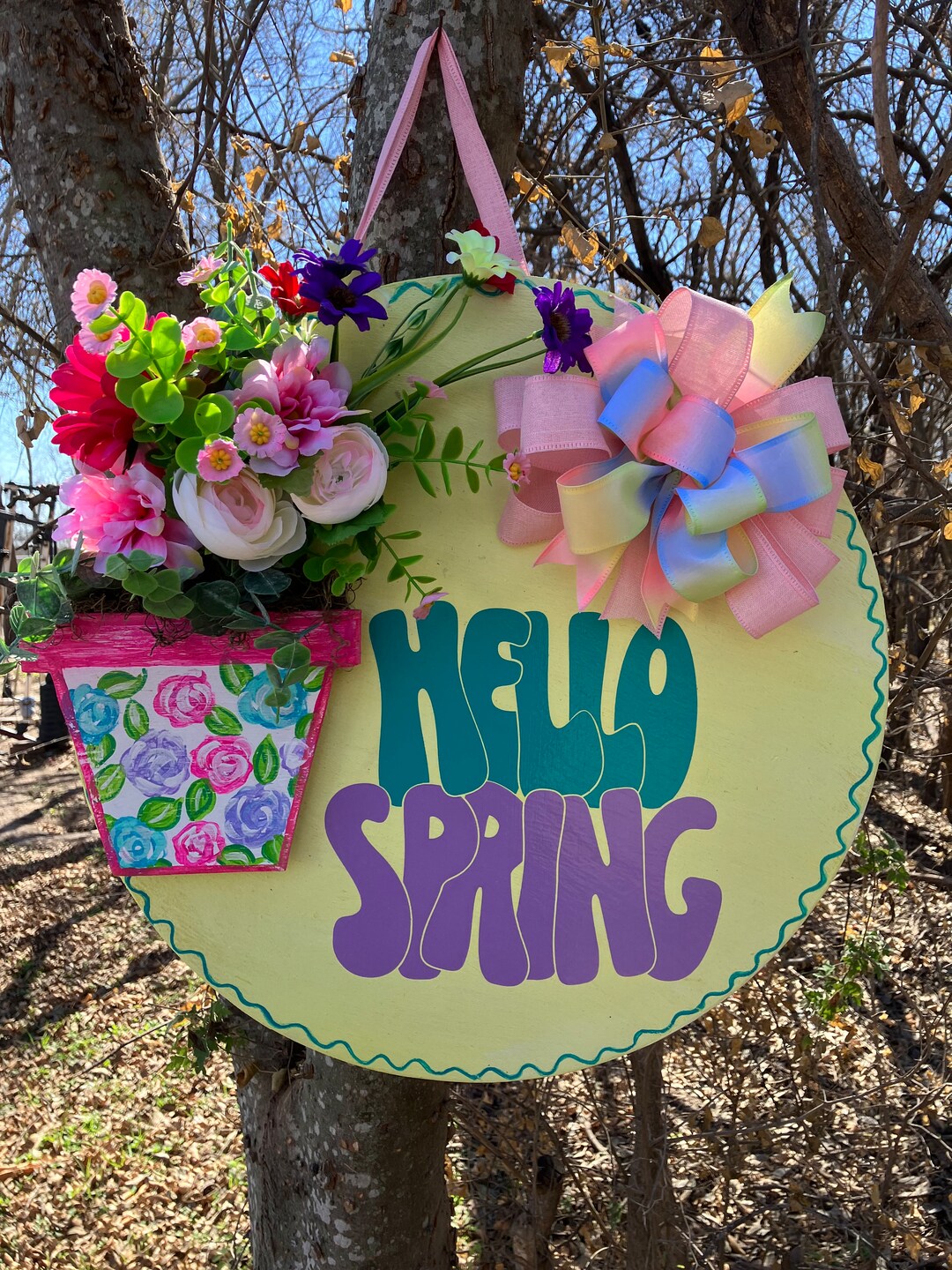 Hello Spring Door Hanger/ Front Door Decor/door Sign/house Decor Etsy