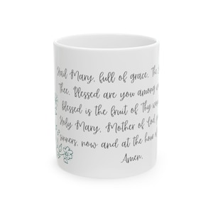 Hail Mary Rosary Ceramic Mug Gift, Christian Coffee Cup, 11oz, 15oz, Religious Tea Mug, Catholic Prayer Gift, Blessed Mother Cup