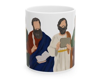 Catholic Apostles Ceramic Mug, St Matthew Mark Luke John, Religious Gift, 11oz, 15oz Cup, Coffee, Tea, Christian Kitchen Decor