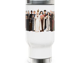 Saints 14oz Travel Mug, Religious Catholic Gift Stainless Steel Mug, Handle, Commuter Cup, Holy Water Bottle, Christian Drinkware, Religious