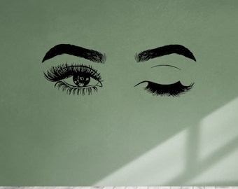 Pestañas Ojos Pared Decalera Belleza Pared Mural Arte Decoración Pegatina Maquillaje Pared Calcomanía Chicas Ojos Cejas Salón de Belleza Decoración Arte Decoración