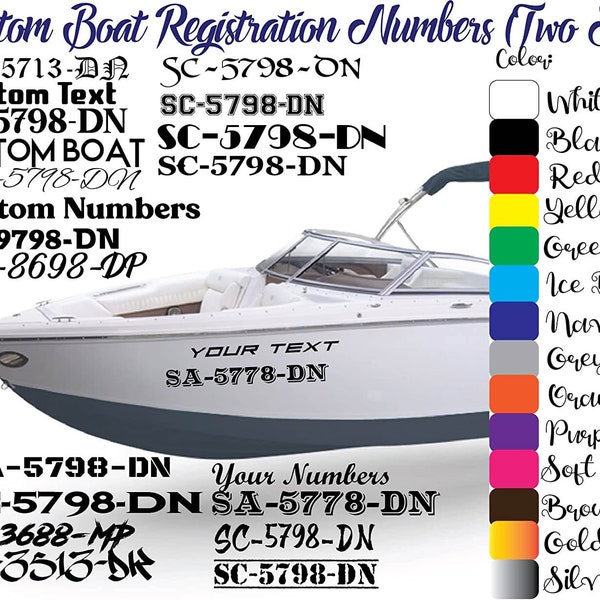 Custom Made Boat Registration Numbers - Personalized Design Your Own Name - Custom Boat Registration Numbers (Two Sets)-Marine Vinyl Sticker