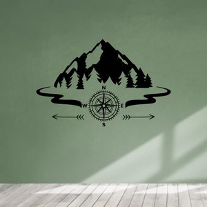 Mountains Compass Camping Forest Camp Wall Decal Decor Art Stickers Mural Large Vinyl Amazing Home Living room Wall Art Decor