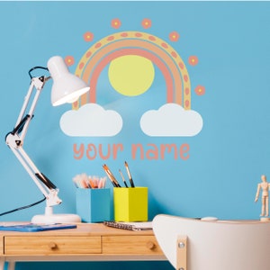 Boho Rainbow Wall Stickers - Boho Rainbow with Sun, Clouds and Flowers Around the Rainbow - Wall Decal for Boho Nursery and Girls Bedroom