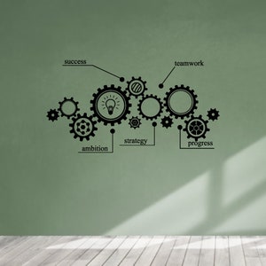 Gear Mechanism Engineering Office Wall Vinyl Decal Sucess Sticker Teamwork Office Wall Sticker Student Nursery Study Classroom Decor