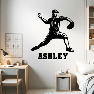 Baseball Decals for Boys Room Custom Baseball Player Wall Decal Personalized Baseball Player Wall Decal Custom Baseball Name Wall Decal