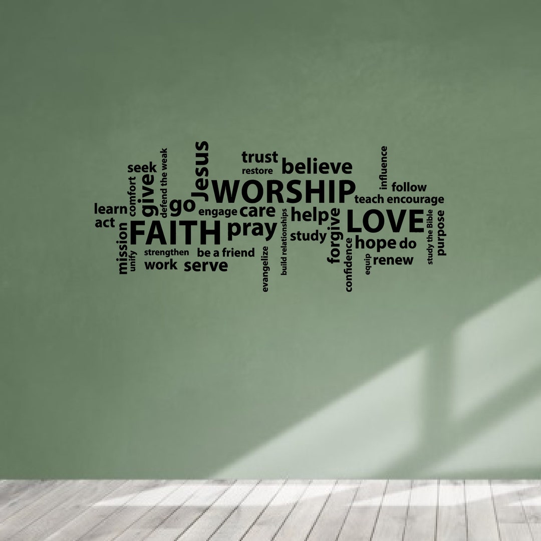 Worship Love Quote Wall Decal Word Collage Faith Quote Vinyl Nursery ...