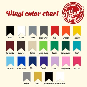May include: Vinyl color chart with 24 different colors, including black, white, gray, dark gray, red, orange, yellow, burgundy, brown, beige, lime green, green, dark green, teal, ice blue, royal blue, navy, purple, lilac, baby pink, hot pink, silver, gold, matte black, and matte white.