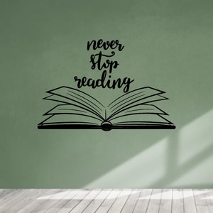 Open Book Large Vinyl Wall Decal Quote Reading Room Library Decor Stickers Mural Home Living room Wall Art Decor